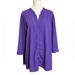 Catherines Blouse Plus 3X 26/28W Purple Button V Neck 3/4 Sleeves Career Work